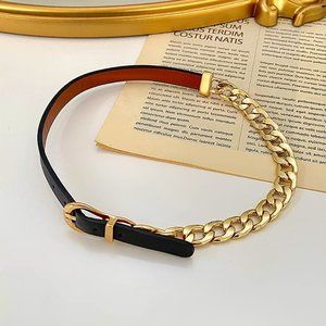 🆕Leather Gold Chain Split Belted Choker Necklace